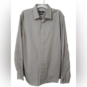 Z Zegna Mens Hidden Button Gray Long Sleeve Dress Shirt Drop 8 Fit Neck 16